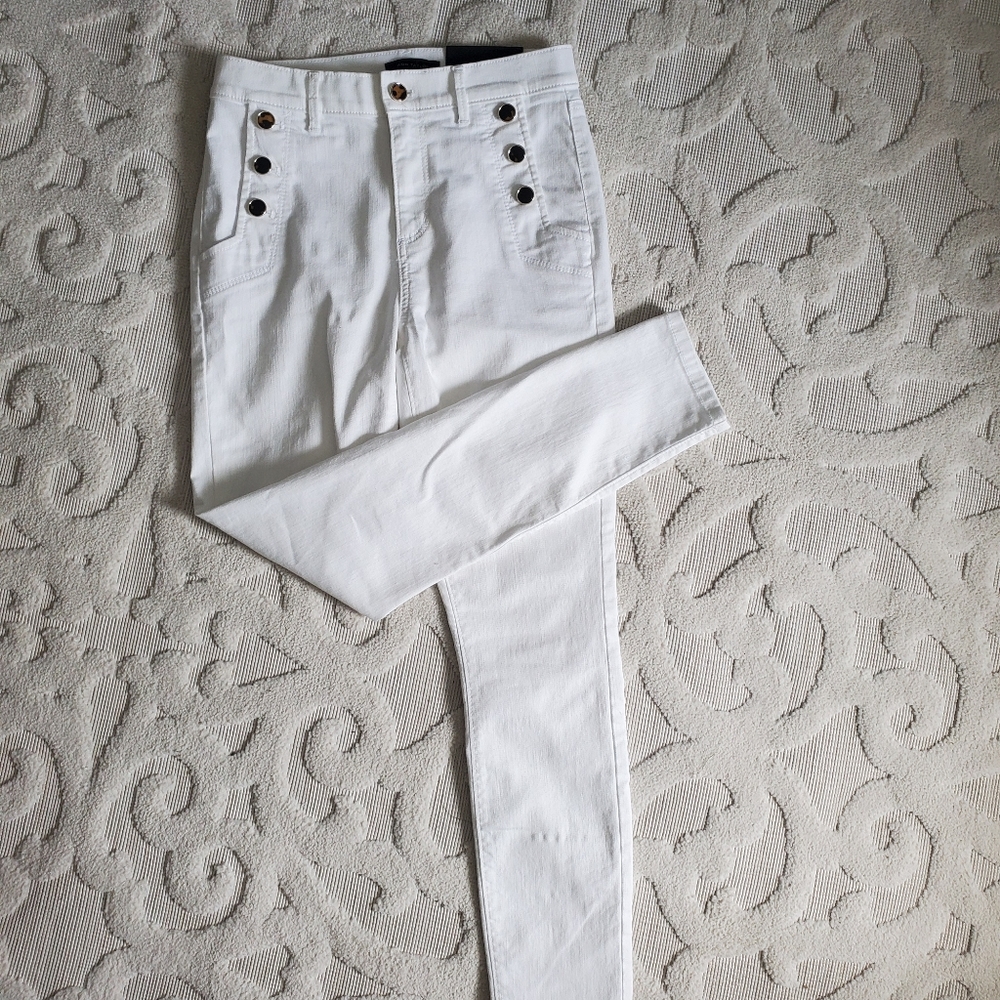 High Waist Skinny Sailor Jeans in white